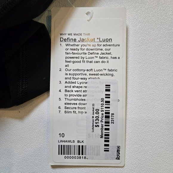 Lululemon Define Relaxed Fit Jacket Luon Black size 10 NWT Yoga Pilates 23 23178 - Picture 8 of 11